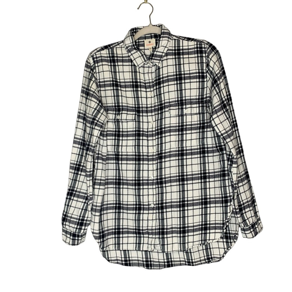 Sundry navy white plaid flannel button down. Size‎ 2 (8-10) M